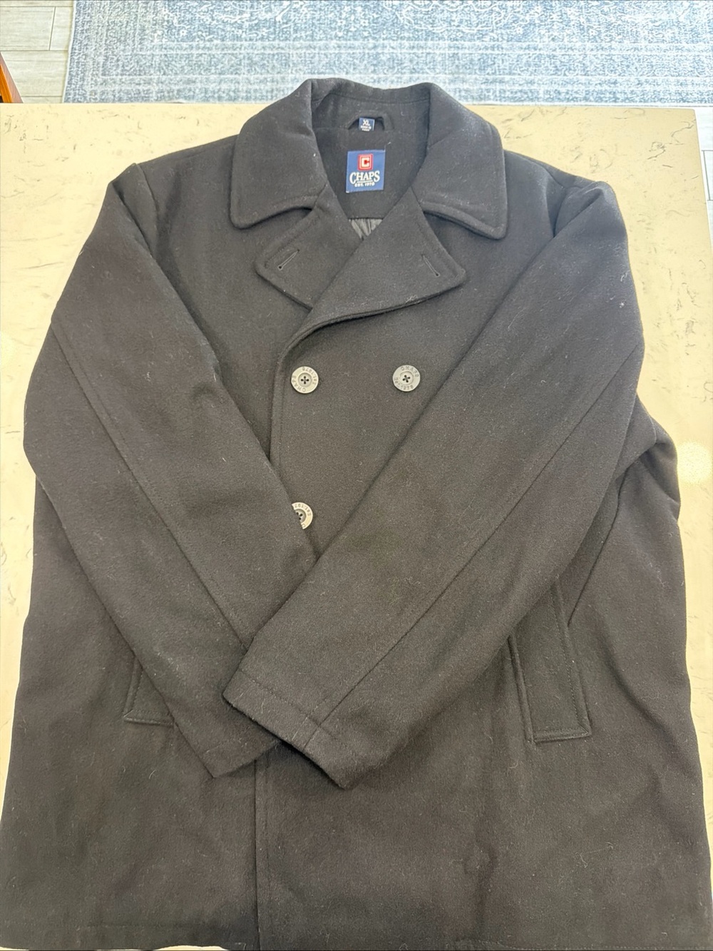 Chaps Ralph Lauren Men’s Black Wool Blend double breasted Peacoat Sz XL NEW Y2K